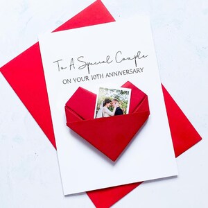 Carte d'anniversaire spéciale couple, carte photo coeur en origami, anniversaire de mariage personnalisé, grand cadeau souvenir fait main, pour femme, mari