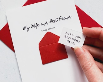 Personalised Wife and Best Friend Birthday Card, Romantic Gift for Her, Handmade Keepsake with Secret Message, Any age: 30th, 40th, 50th etc