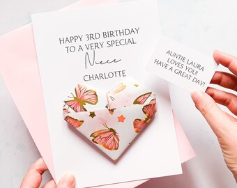 Personalised Niece Birthday Card: Butterfly Origami Heart Keepsake