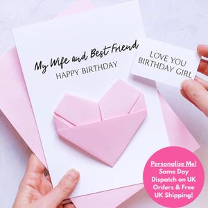 Carte d'anniversaire personnalisée pour femme, coeur en origami, pour la meilleure amie de ma femme, cadeau souvenir fait main, pour son anniversaire, 30, 40, 50, 60 ans