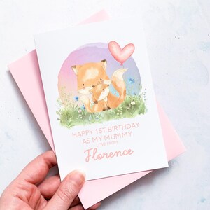 Carte personnalisée 1er anniversaire en tant que maman, carte pour maman, carte pour grand-mère, d'une fille, carte d'anniversaire pour nouvelle maman, carte pour nouvelle grand-mère, mignons renards