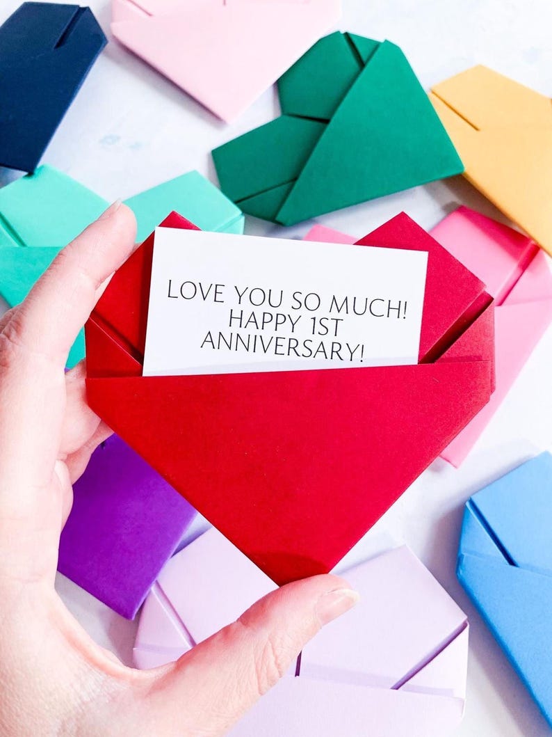 1st Anniversary Card, Origami Heart Photo Card, Personalised Paper Wedding Anniversary, Large Handmade Keepsake Gift, For Wife, Husband
