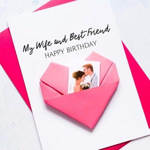 Carte d'anniversaire personnalisée pour femme, carte photo coeur en origami, 30e, 40e, 50e, tout anniversaire, grand cadeau souvenir fait main, meilleur ami