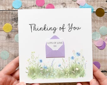 Thinking of You Card, Personalised Sympathy Card, For Friend, Sending Love, Encouragement Card, Watercolour Flowers, Simple and Meaningful