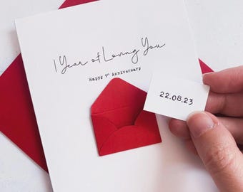 Gepersonaliseerde kaart 1e verjaardag, eenjarig cadeau voor vriend, vriendin, eerste jaar aandenken, verborgen bericht onthullen, jaren van van je houden