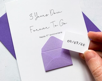 3rd Anniversary Card, Leather Anniversary Gift for Husband Wife, Personalised Keepsake, 3 Years Down Forever To Go