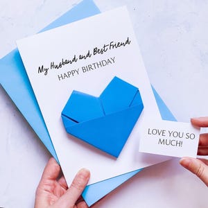 Carte d'anniversaire de mon mari et meilleur ami, coeur en origami, cadeau souvenir fait main personnalisé, pour son anniversaire, 30, 40, 50, 60 ans