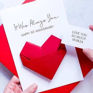 Personalised 1st Anniversary Card, Origami Heart, Paper Wedding Anniversary, Large Luxury Handmade Card, Keepsake Gift, For Wife, Husband