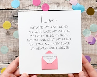 Personalised Birthday Card For Wife, My Everything, Romantic Card with Verse, Keepsake Gift for Her, Hidden Message, Any Birthday or Age