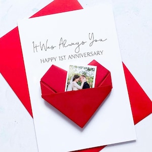 1st Anniversary Card, Origami Heart Photo Card, Personalised Paper Wedding Anniversary, Large Handmade Keepsake Gift, For Wife, Husband