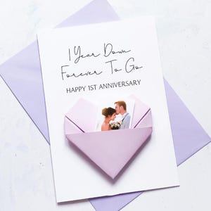 1周年記念カード、折り紙ハートフォトカード、パーソナライズされた紙の結婚記念日、大きな手作りの記念品ギフト、妻、夫へ