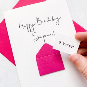 パーソナライズされた9歳の誕生日カード、9歳、パーソナライズ、任意の名前、女の子の誕生日カード、かわいい誕生日カード、手作り、3Dカード、娘