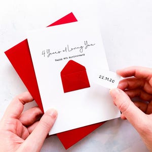 Carte d'anniversaire personnalisée de 4 ans, 4e anniversaire, quatre ans de amour, pour petite amie partenaire, petit ami, cadeau sentimental romantique