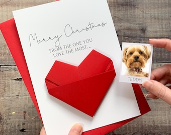 Personalised Happy Christmas Dog Card, Origami Heart From the Dog - Keepsake Gift for Pet Parent
