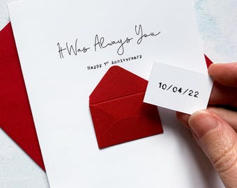 Tarjeta de aniversario de papel, regalo personalizado para el primer aniversario de bodas, tarjeta de primer año de casados para esposo o esposa, tarjeta de recuerdo romántica