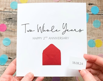 Personalised 2nd Anniversary Card, Two Whole Years Gift for Boyfriend, Girlfriend, First Year Keepsake, Hidden Message Reveal, Any Year