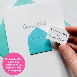 Faire-part de vacances surprise, devinez quoi, carte de départ pour les vacances, carte de révélation de vacances, idées de révélation de vacances, révélation de voyage