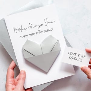 Personalised 10th Anniversary Card, Origami Heart, 10th Wedding Anniversary, Large Luxury Handmade Card, Keepsake Gift, For Wife, Husband