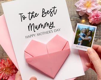 Personalised My Mummy Mother's Day Card: Origami Heart Photo Keepsake Gift