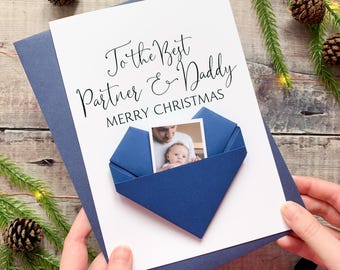 Personalised Christmas Card for Partner & Daddy, Origami Heart Keepsake Gift
