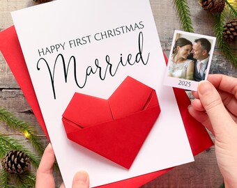 First Christmas Married Card • Personalised Origami Heart Keepsake Gift