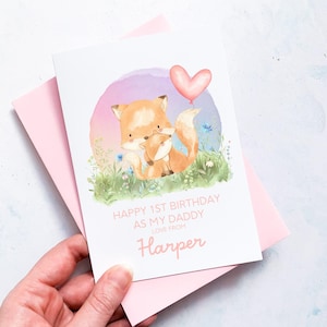 パパの1歳の誕生日に贈るパーソナライズされたカード、お父さんへのカード、おじいちゃんへのカード、女の子からのカード、新しいお父さんへの誕生日カード、新しいおじいちゃんへのカード、かわいいキツネ