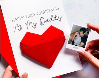 Personalised 1st Christmas As My Daddy Origami Heart Card - Keepsake Gift for Father