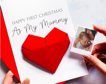 Personalised 1st Christmas As My Mummy Origami Heart Card - Keepsake Gift for New Mother