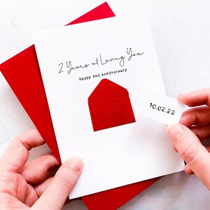 Carte d'anniversaire personnalisée de 2 ans, 2e anniversaire, deux ans de amour, pour petite amie partenaire, petit ami, cadeau sentimental romantique