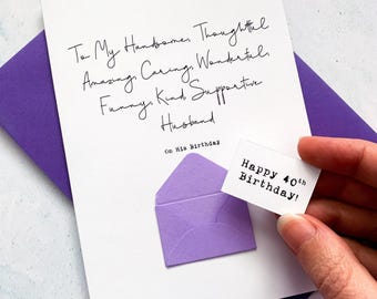Personalised Husband Birthday Card: Romantic Verse, Mini Envelope