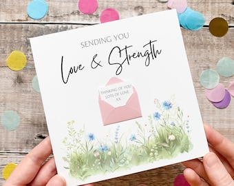 Love & Strength Card, Personalised Sympathy Card, For Friend, Thinking of You, Encouragement Card, Watercolour Flowers, Simple Meaningful