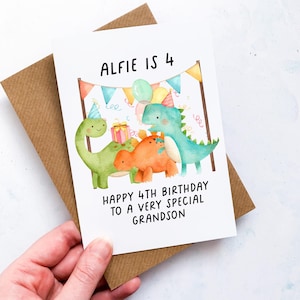 パーソナライズされた4歳の誕生日カード、赤ちゃん用カード、子供用カード、子供の誕生日カード、孫用カード、森の動物、4歳の誕生日プレゼント