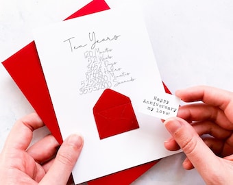 Cartão personalizado de 10º aniversário: 3.652 dias, presente com mensagem secreta para marido ou esposa