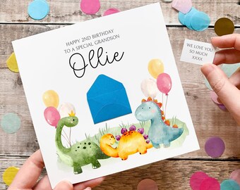 3rd Birthday Card For Grandson, Personalised Dinosaur Birthday Card, For Little Boy, Three Years Old, Third Birthday, Gift for Toddler