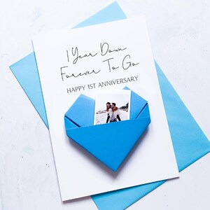 Carte 1er anniversaire, carte photo coeur en origami, anniversaire de mariage en papier personnalisé, grand cadeau souvenir fait main, pour femme, mari