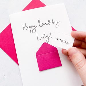 Carte de 5 ans, 5 ans, personnalisée, n'importe quel nom, carte d'anniversaire pour fille, jolie carte d'anniversaire, faite main, carte 3D, anniversaire fille