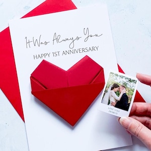 1st Anniversary Card, Origami Heart Photo Card, Personalised Paper Wedding Anniversary, Large Handmade Keepsake Gift, For Wife, Husband