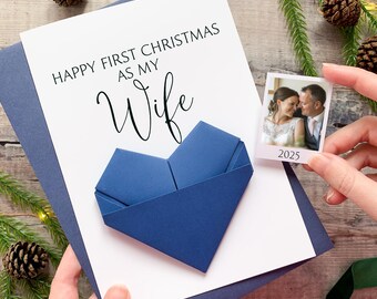 First Christmas As My Wife Christmas Card, Personalised Origami Heart Keepsake Gift