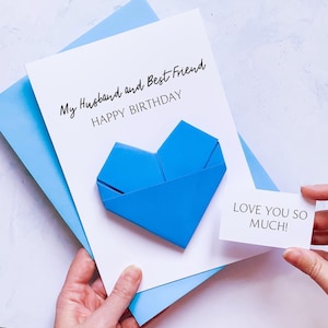 Carte d'anniversaire de mon mari et meilleur ami, coeur en origami, cadeau souvenir fait main personnalisé, pour son anniversaire, 30, 40, 50, 60 ans