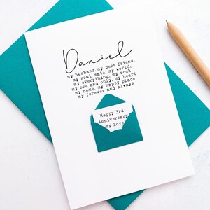 夫への記念日カード – 詩を添えた手作りの記念品 | 彼への結婚式や誕生日の贈り物、ロマンチックなカスタムカード