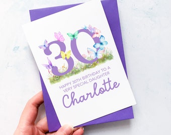 Personalised 30th Birthday Butterfly Card, Card for Daughter, For Granddaughter, Birthday Card, For Best Friend, Thirtieth Birthday Gift