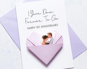 Personalised 1st Anniversary Card: Origami Heart Photo Keepsake