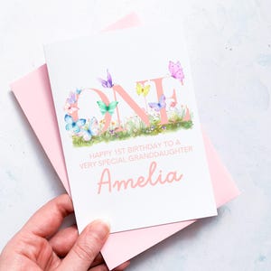 Carte personnalisée 1er anniversaire papillon, fille, petite-fille, nièce, filleule, petite fille, anniversaire d'enfant, cadeau de premier anniversaire