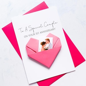 Carte d'anniversaire spéciale couple, carte photo coeur en origami, anniversaire de mariage personnalisé, cadeau souvenir fait main, fille, gendre
