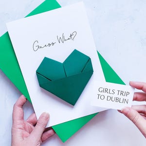 Carte de vœux surprise, Destination personnalisée, Cadeau souvenir fait main personnalisé, Devinez quoi, Billet Partir en vacances, Cœur en origami