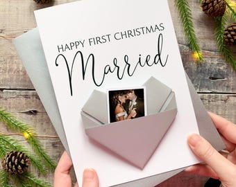 First Christmas Married Card • Personalised Origami Heart Keepsake Gift