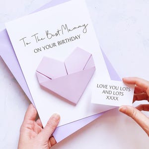 Meilleure carte d'anniversaire de maman, coeur en origami, cadeau souvenir fait main personnalisé, le jour de son anniversaire, 30, 40, 50 et 60 ans, de son fils, de sa fille