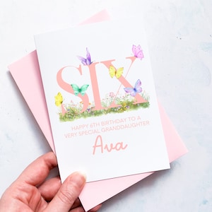 Carte personnalisée pour 6e anniversaire, fille, petite-fille, nièce, filleule, petite fille, anniversaire d'enfant, animal mignon, cadeau de sixième anniversaire