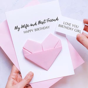 Carte d'anniversaire personnalisée pour femme, coeur en origami, pour la meilleure amie de ma femme, cadeau souvenir fait main, pour son anniversaire, 30, 40, 50, 60 ans