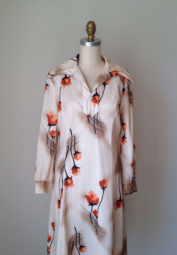 Items similar to Retro 70s Tan & Orange Floral Dress // Vintage Desert ...